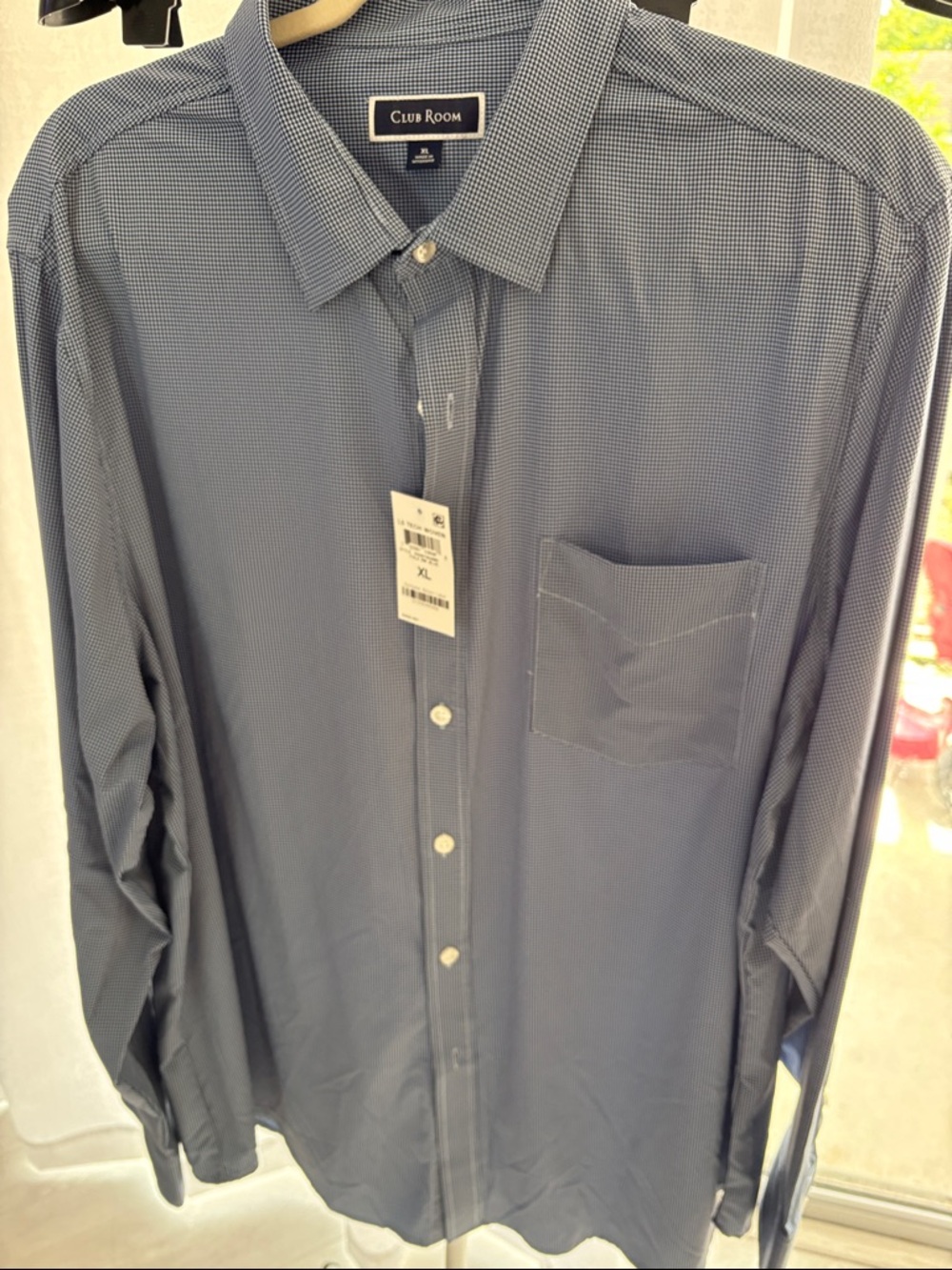 Club Room Men's Navy Micro-Check Long Sleeve Dress Shirt